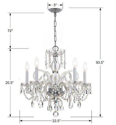 Traditional Crystal 5 Light Hand Cut Crystal Polished Chrome Chandelier Chandelier Crystorama