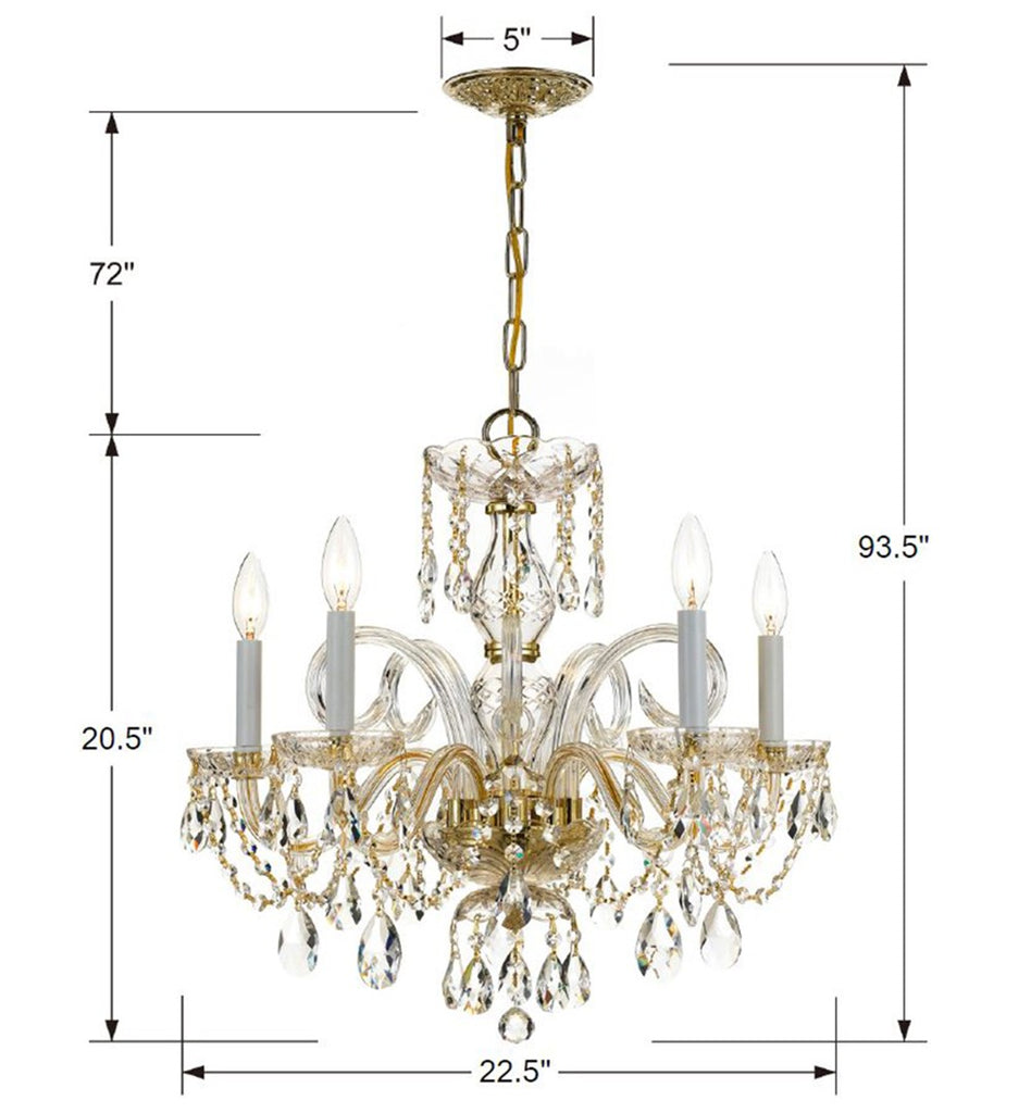 Traditional Crystal 5 Light Hand Cut Crystal Polished Chrome Chandelier Chandelier Crystorama