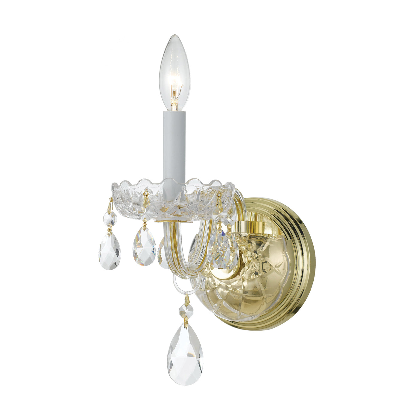 Traditional Crystal 1 Light Hand Cut Crystal Polished Brass Sconce Wall Sconce Crystorama