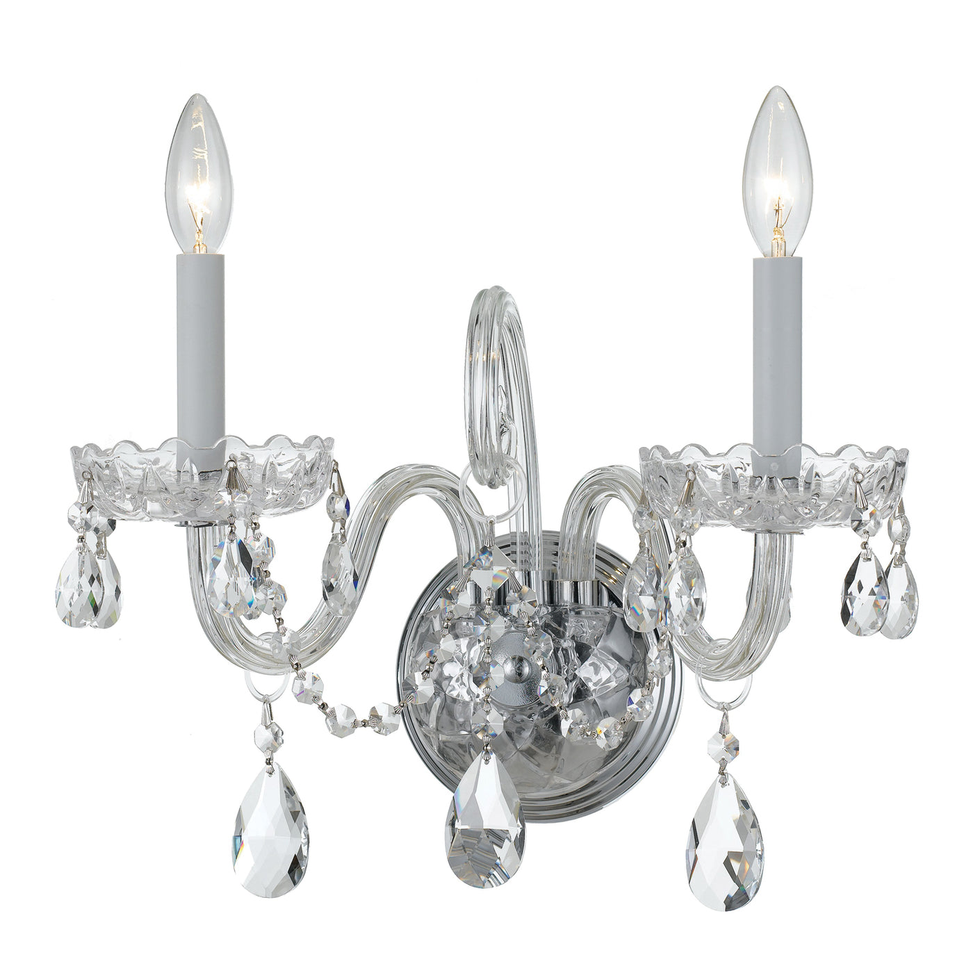 Traditional Crystal 2 Light Hand Cut Crystal Polished Chrome Sconce Wall Sconce Crystorama