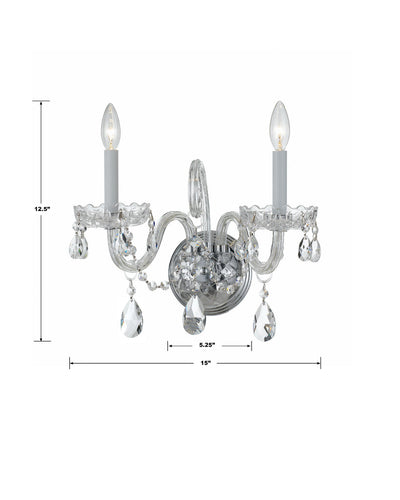 Traditional Crystal 2 Light Hand Cut Crystal Polished Chrome Sconce Wall Sconce Crystorama