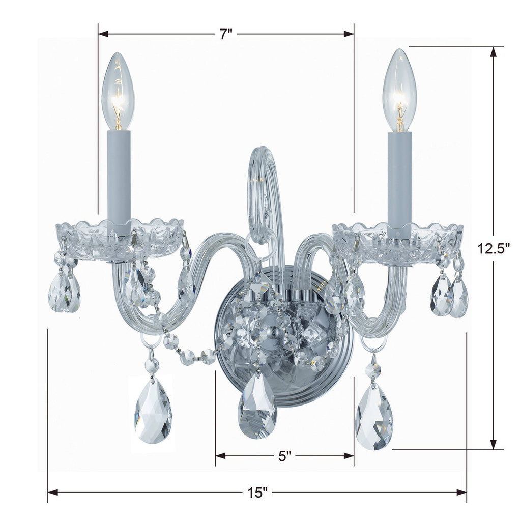 Traditional Crystal 2 Light Spectra Crystal Polished Chrome Sconce Wall Sconce Crystorama