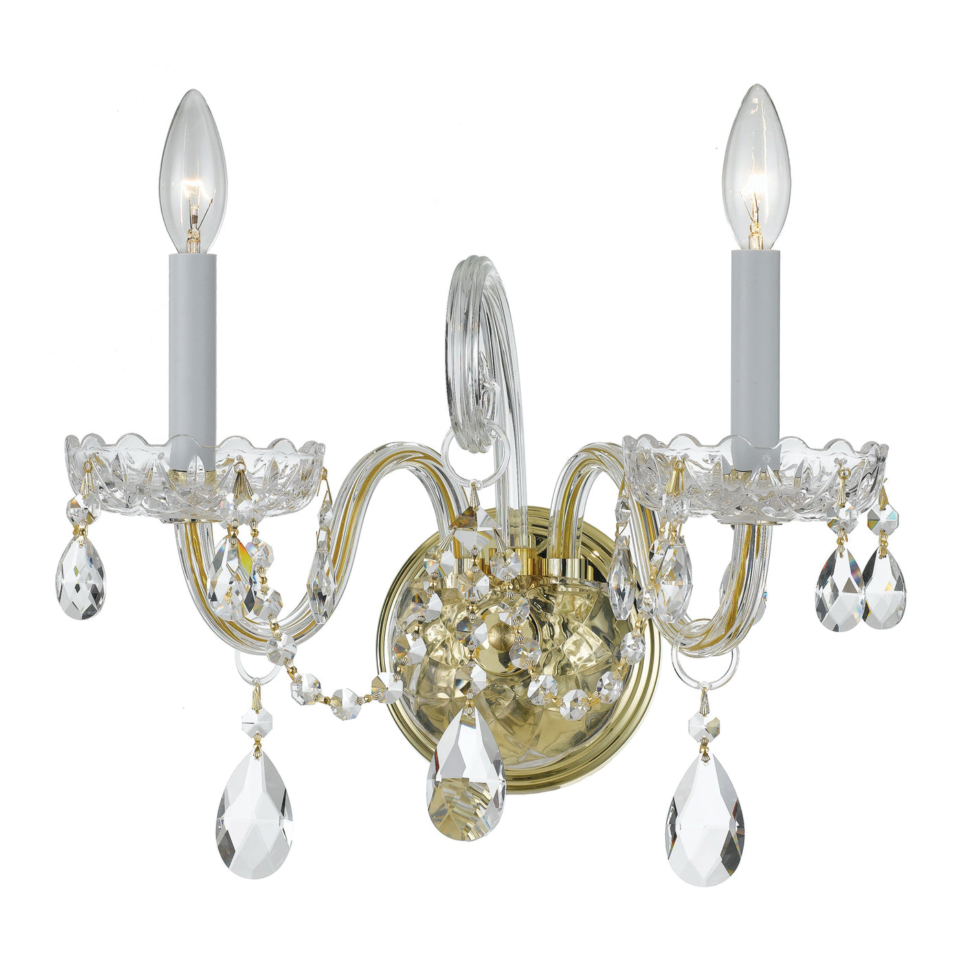 Traditional Crystal 2 Light Hand Cut Crystal Polished Brass Sconce Wall Sconce Crystorama