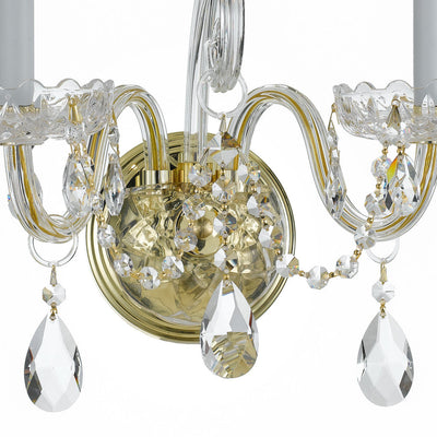 Traditional Crystal 2 Light Hand Cut Crystal Polished Brass Sconce Wall Sconce Crystorama