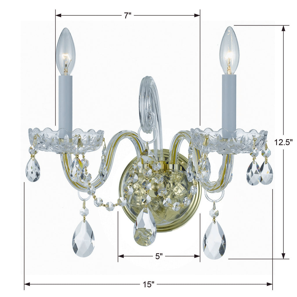 Traditional Crystal 2 Light Hand Cut Crystal Polished Brass Sconce Wall Sconce Crystorama