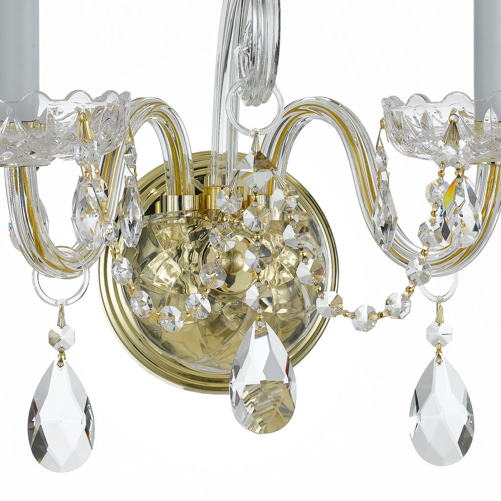 Traditional Crystal 2 Light Spectra Crystal Polished Brass Sconce Wall Sconce Crystorama