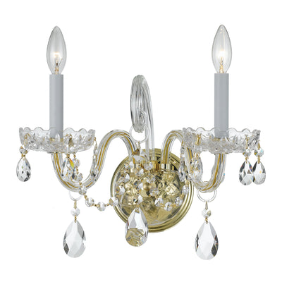 Traditional Crystal 2 Light Swarovski Strass Crystal Polished Brass Sconce Wall Sconce Crystorama