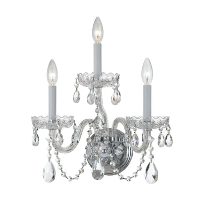 Traditional Crystal 3 Light Hand Cut Crystal Polished Chrome Sconce Wall Sconce Crystorama