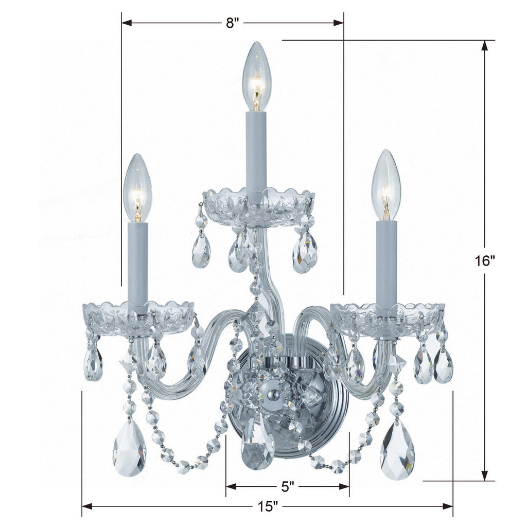 Traditional Crystal 3 Light Hand Cut Crystal Polished Chrome Sconce Wall Sconce Crystorama