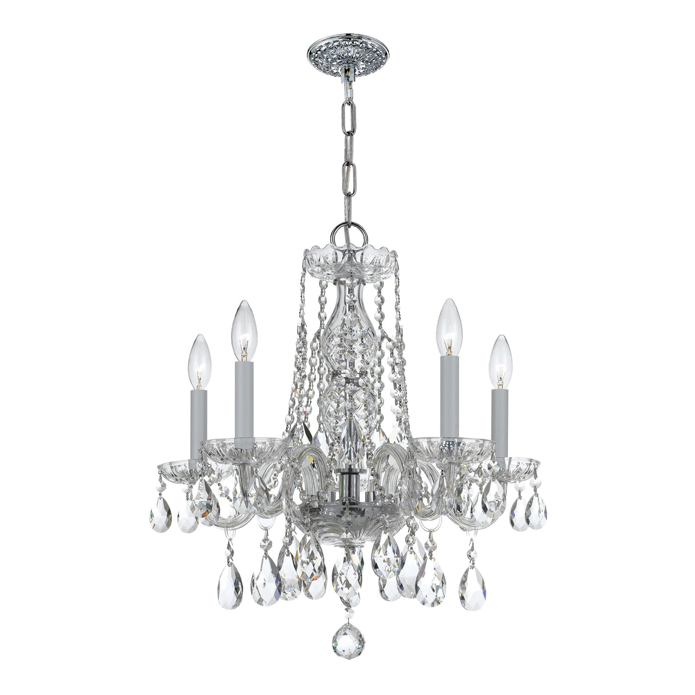 Traditional Crystal 5 Light Hand Cut Crystal Polished Chrome Chandelier Chandelier Crystorama