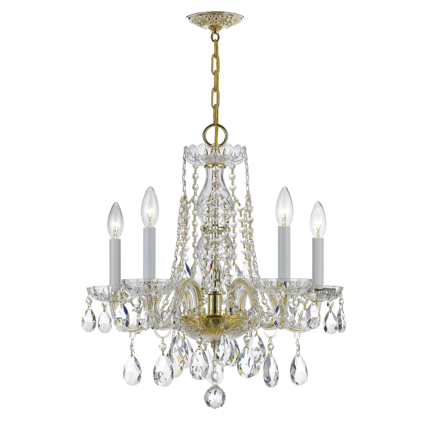 Traditional Crystal 5 Light Hand Cut Crystal Polished Brass Chandelier Chandelier Crystorama