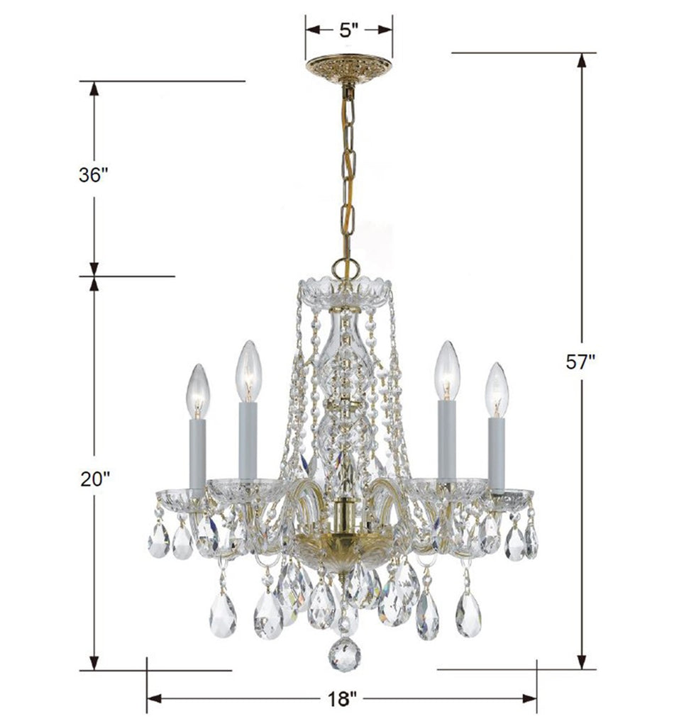 Traditional Crystal 5 Light Hand Cut Crystal Polished Brass Chandelier Chandelier Crystorama