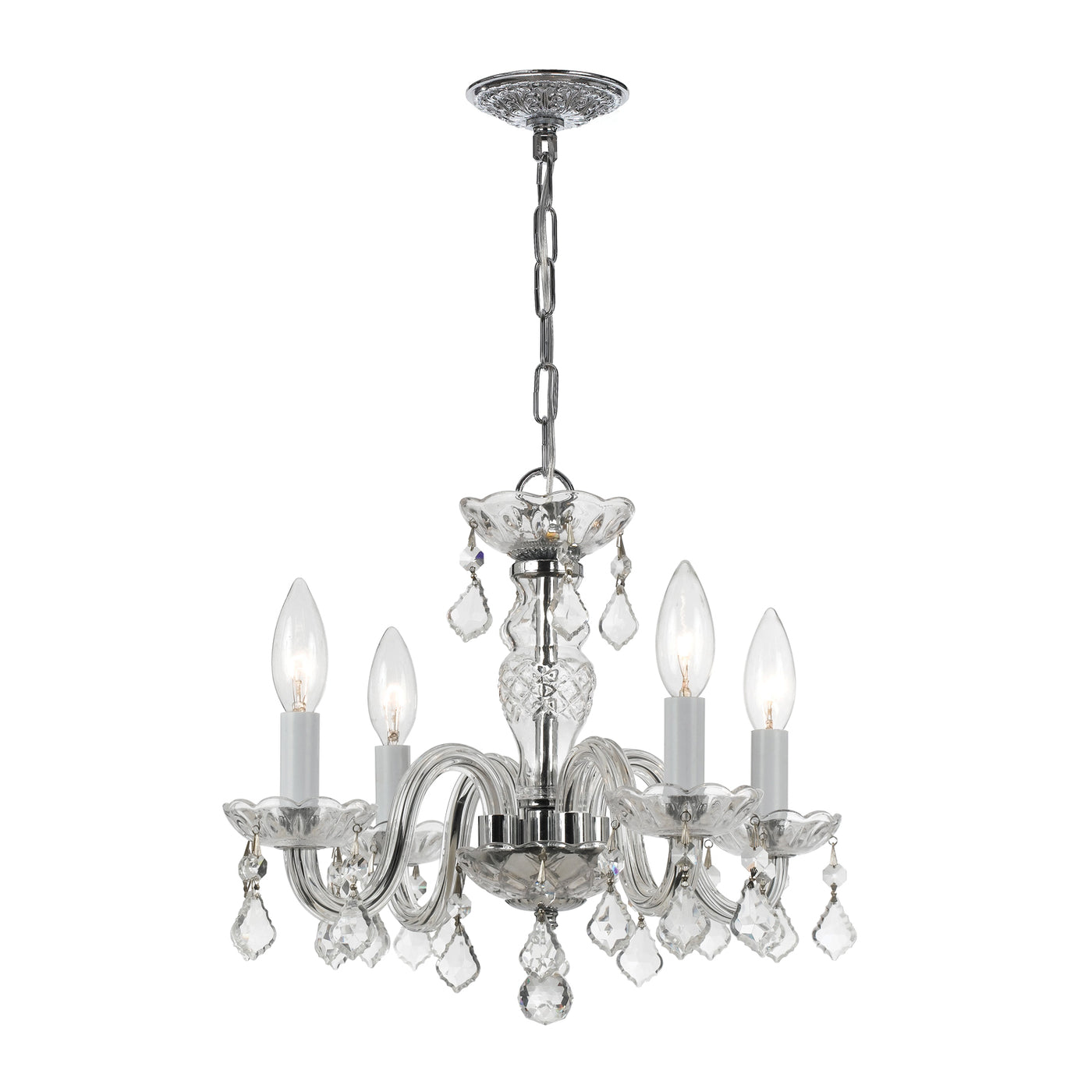 Traditional Crystal 4 Light Clear Italian Crystal Polished Chrome Mini Chandelier Chandelier Crystorama