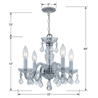 Traditional Crystal 4 Light Clear Italian Crystal Polished Chrome Mini Chandelier Chandelier Crystorama