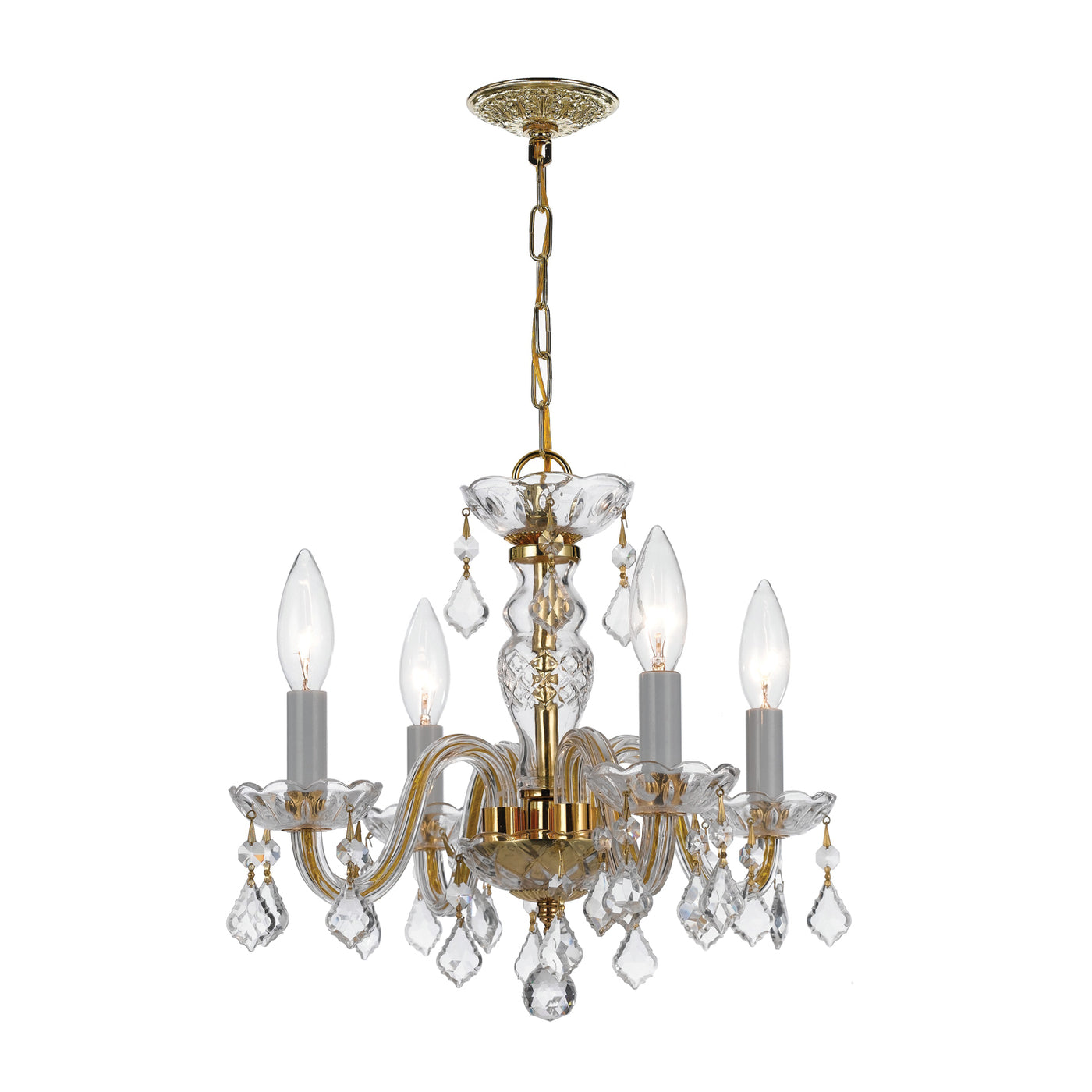 Traditional Crystal 4 Light Clear Italian Crystal Polished Brass Mini Chandelier Chandelier Crystorama