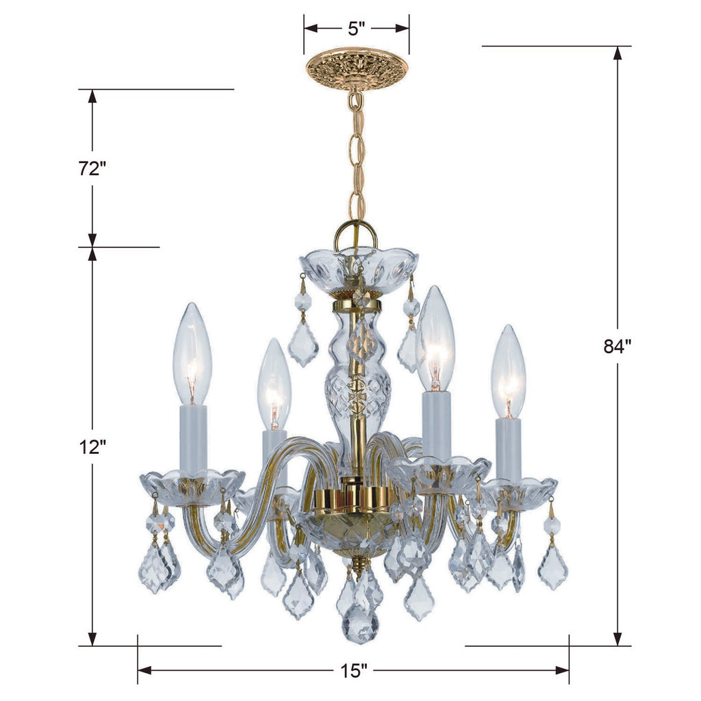 Traditional Crystal 4 Light Clear Italian Crystal Polished Brass Mini Chandelier Chandelier Crystorama