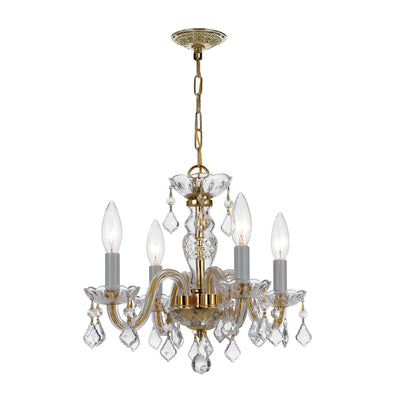 Traditional Crystal 4 Light Hand Cut Crystal Polished Brass Mini Chandelier Chandelier Crystorama