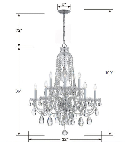 Traditional Crystal 10 Light Hand Cut Crystal Polished Chrome Chandelier Chandelier Crystorama