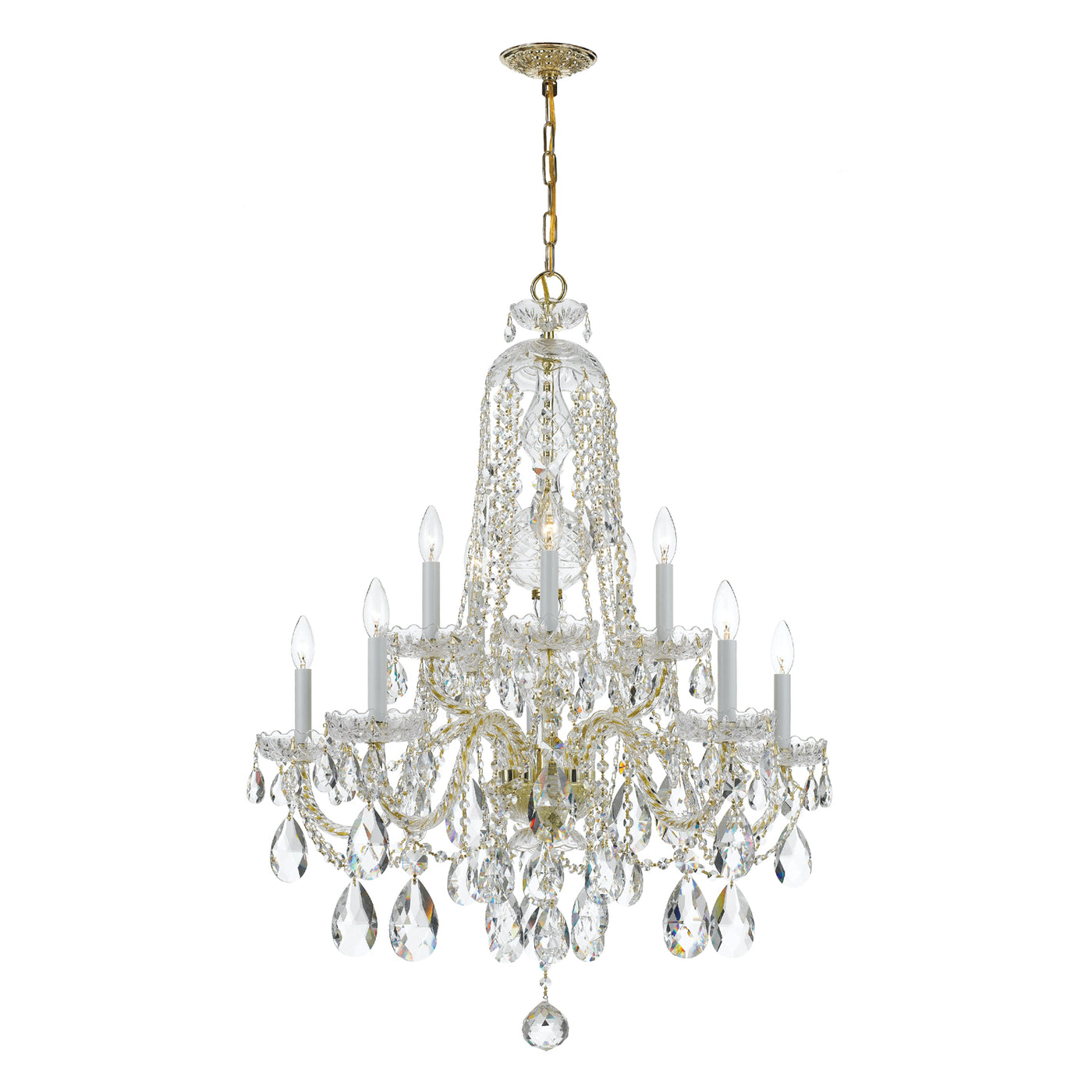 Traditional Crystal 10 Light Hand Cut Crystal Polished Brass Chandelier Chandelier Crystorama