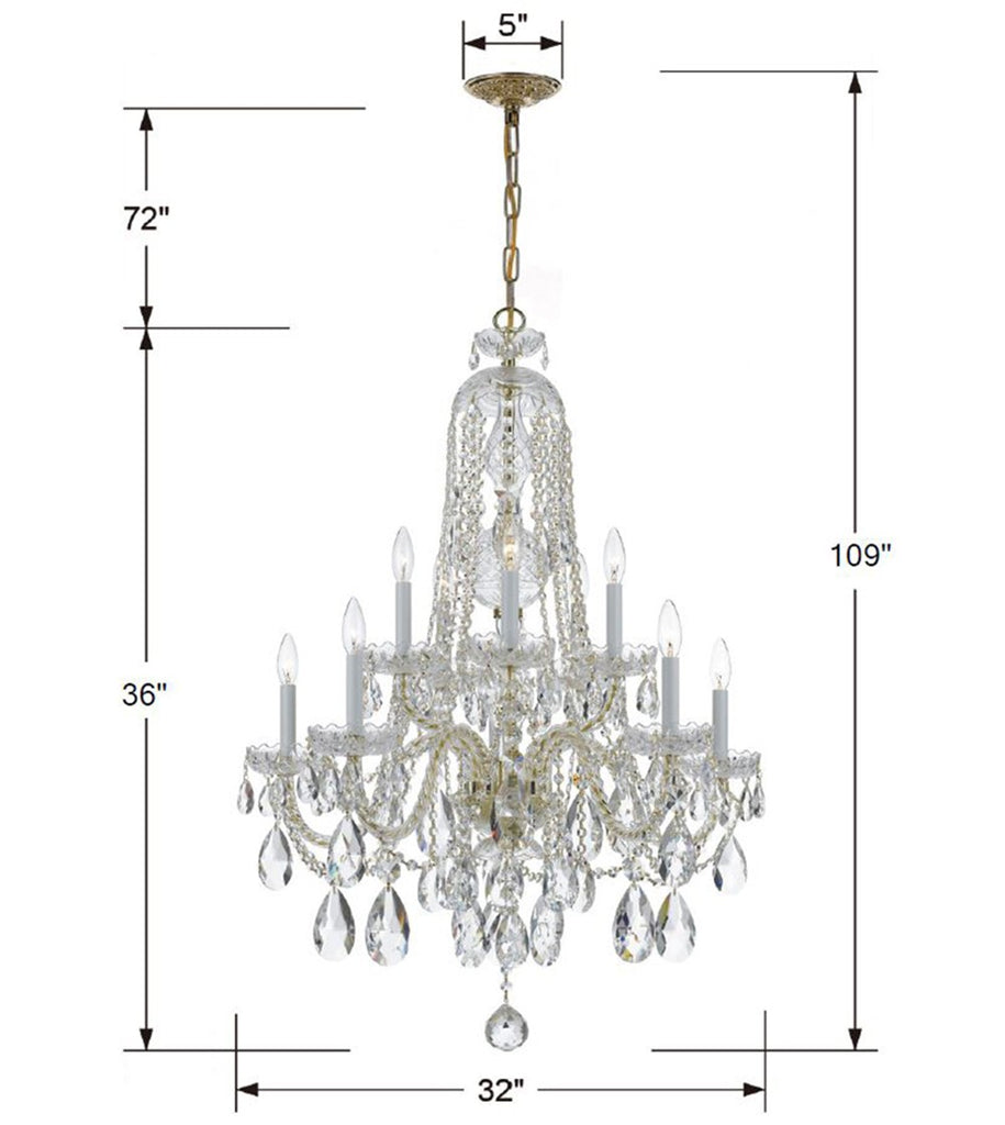 Traditional Crystal 10 Light Hand Cut Crystal Polished Brass Chandelier Chandelier Crystorama