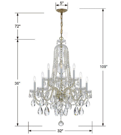 Traditional Crystal 10 Light Hand Cut Crystal Polished Brass Chandelier Chandelier Crystorama