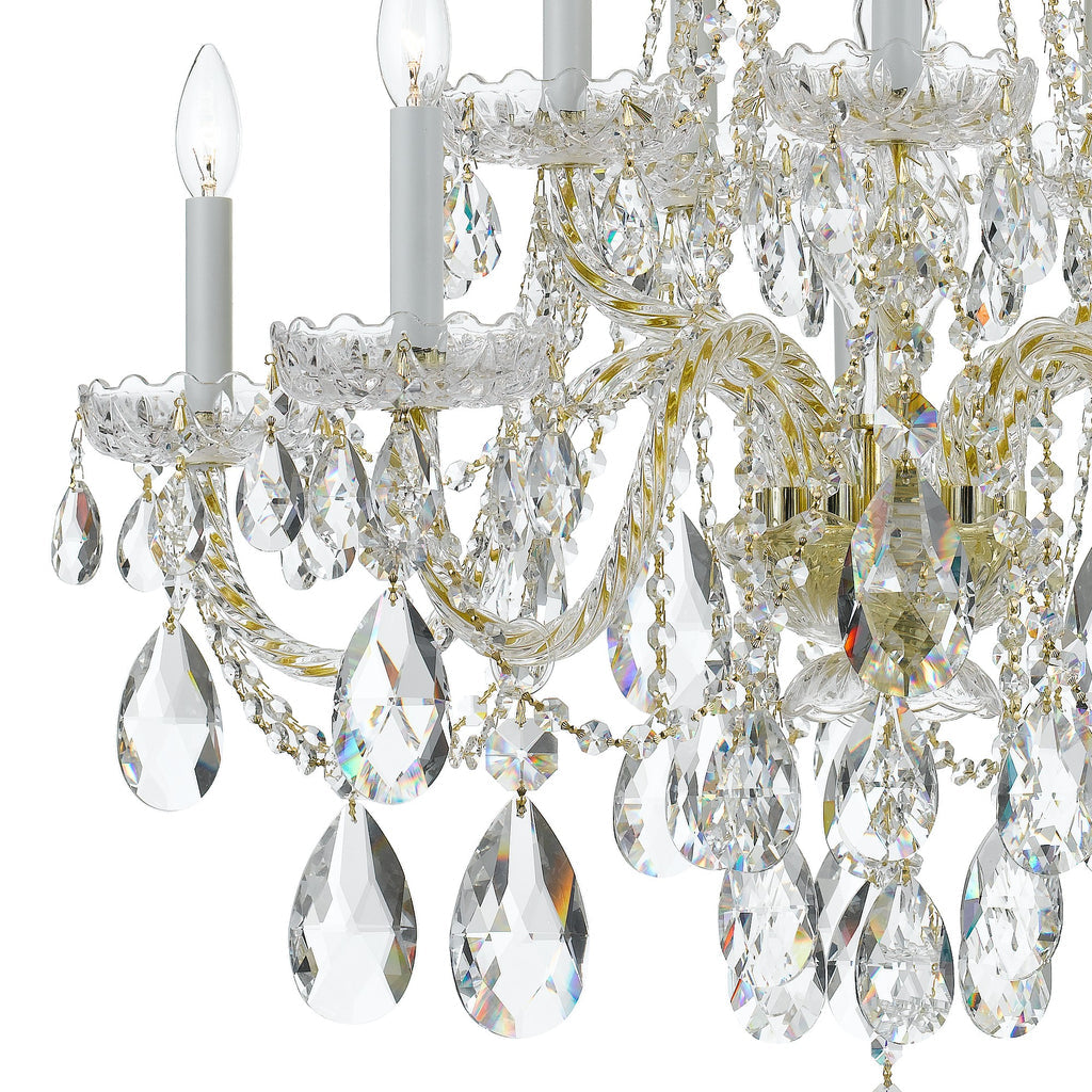 Traditional Crystal 10 Light Swarovski Strass Crystal Polished Brass Chandelier Chandelier Crystorama