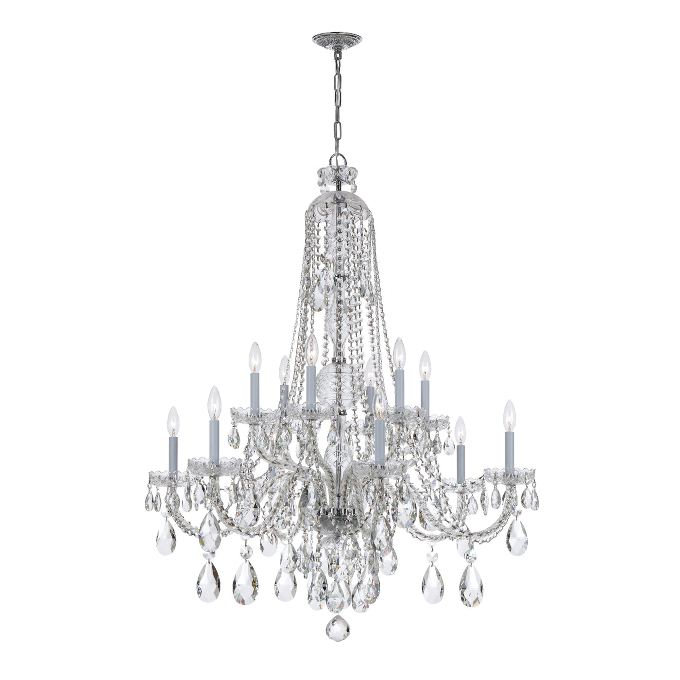 Traditional Crystal 12 Light Hand Cut Crystal Polished Chrome Chandelier Chandelier Crystorama