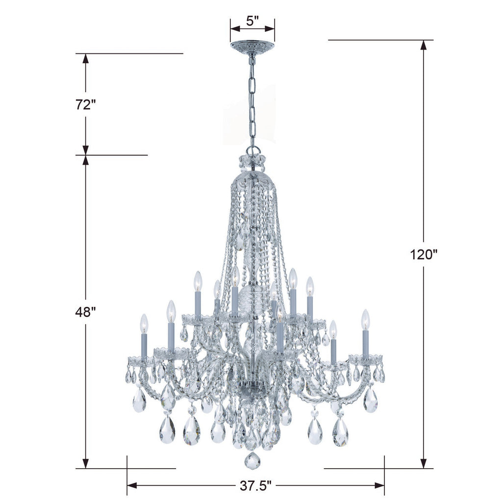 Traditional Crystal 12 Light Hand Cut Crystal Polished Chrome Chandelier Chandelier Crystorama
