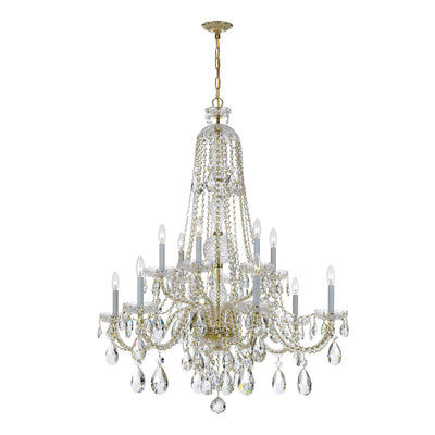 Traditional Crystal 12 Light Hand Cut Crystal Polished Brass Chandelier Chandelier Crystorama