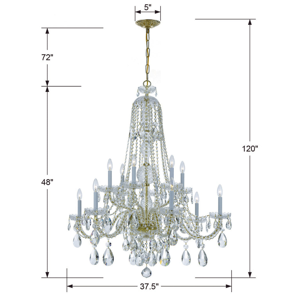 Traditional Crystal 12 Light Hand Cut Crystal Polished Brass Chandelier Chandelier Crystorama