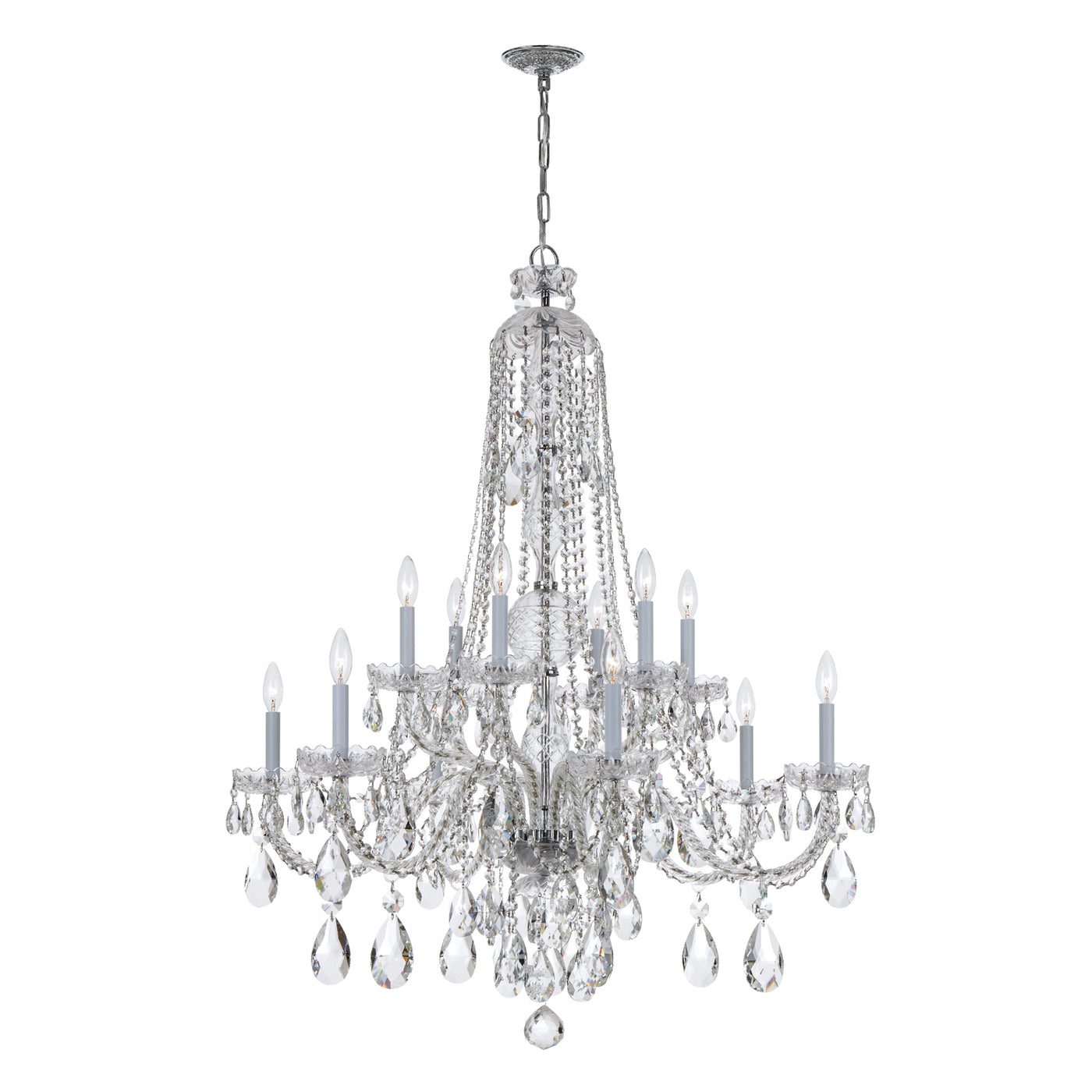 Traditional Crystal 12 Light Hand Cut Crystal Polished Chrome Chandelier Chandelier Crystorama