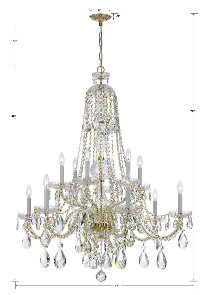 Traditional Crystal 12 Light Hand Cut Crystal Polished Brass Chandelier Chandelier Crystorama