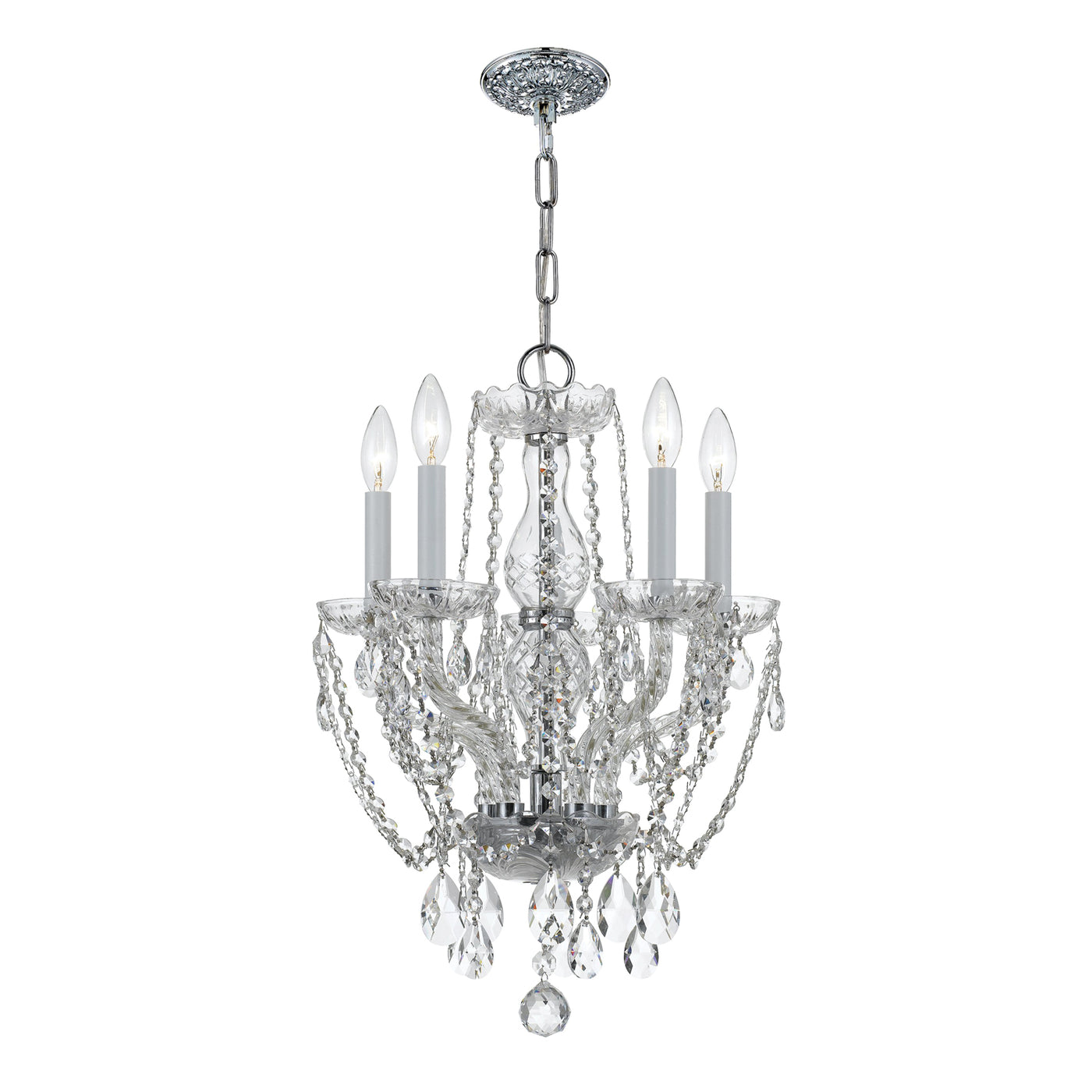 Traditional Crystal 5 Light Hand Cut Crystal Polished Chrome Mini Chandelier Chandelier Crystorama