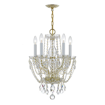 Traditional Crystal 5 Light Hand Cut Crystal Polished Brass Mini Chandelier Chandelier Crystorama