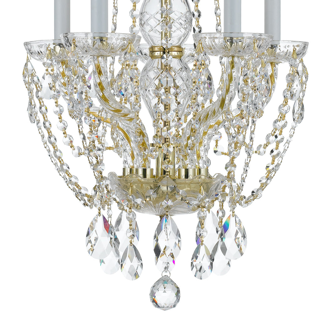 Traditional Crystal 5 Light Hand Cut Crystal Polished Brass Mini Chandelier Chandelier Crystorama