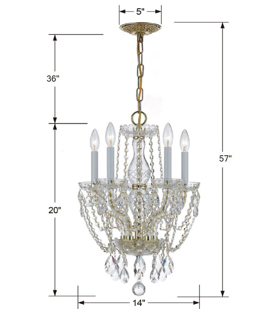 Traditional Crystal 5 Light Hand Cut Crystal Polished Brass Mini Chandelier Chandelier Crystorama