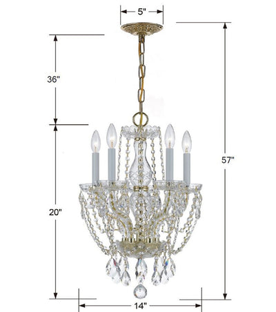 Traditional Crystal 5 Light Hand Cut Crystal Polished Brass Mini Chandelier Chandelier Crystorama