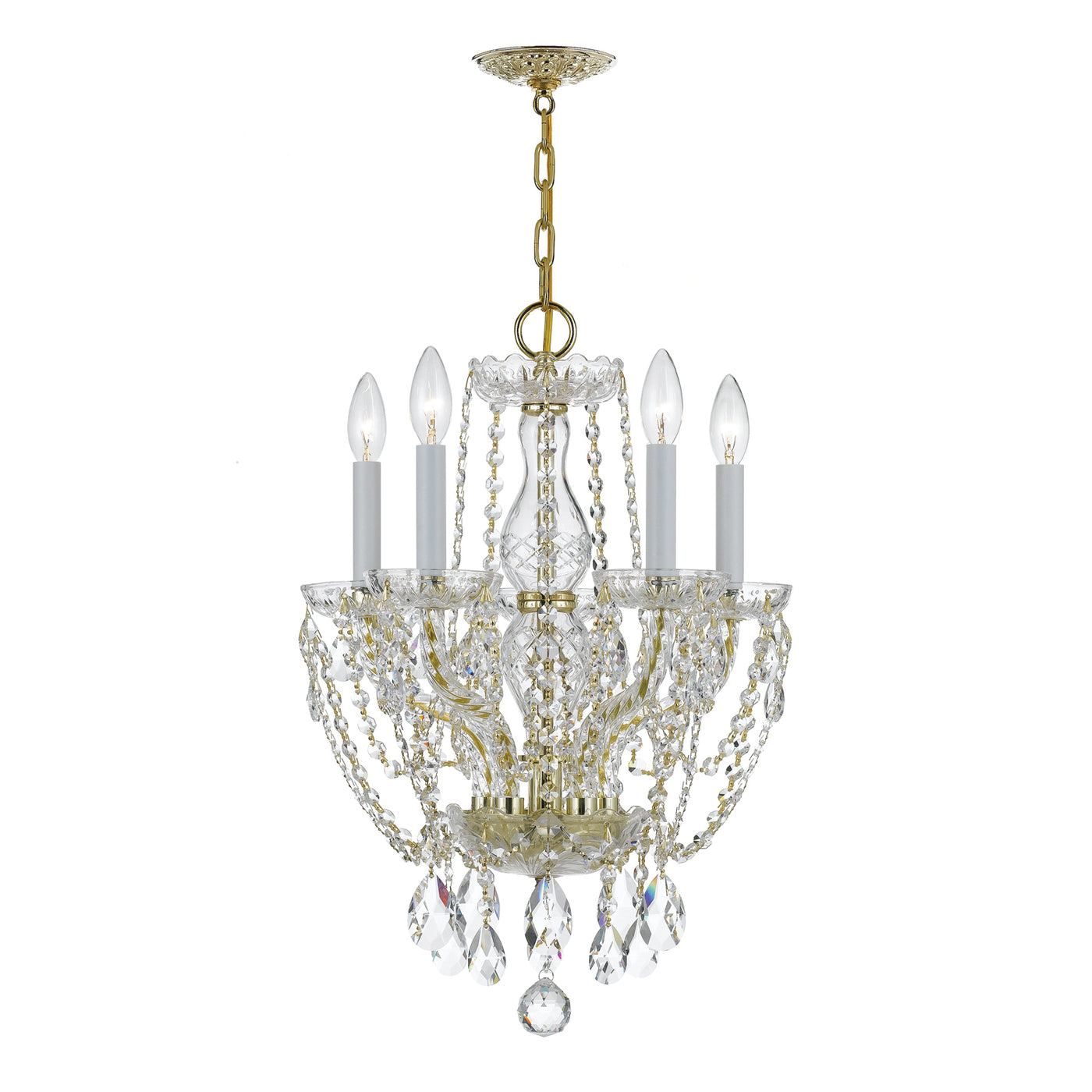 Traditional Crystal 5 Light Spectra Crystal Polished Brass Mini Chandelier Chandelier Crystorama