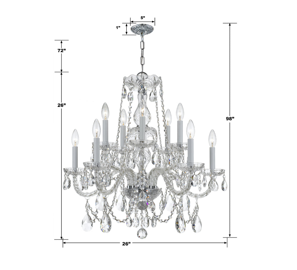 Traditional Crystal 10 Light Hand Cut Crystal Polished Chrome Chandelier Chandelier Crystorama