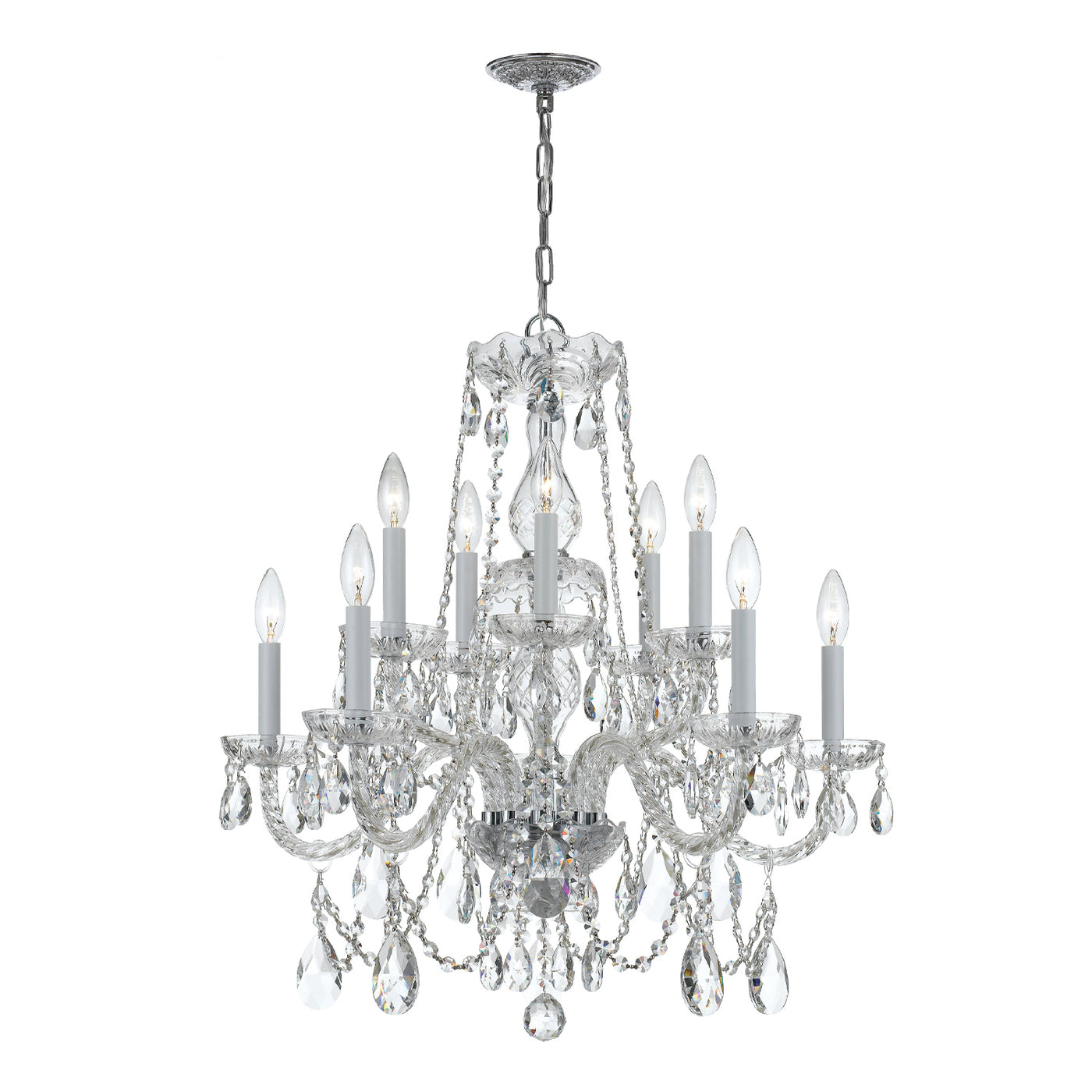 Traditional Crystal 10 Light Swarovski Strass Crystal Polished Chrome Chandelier Chandelier Crystorama