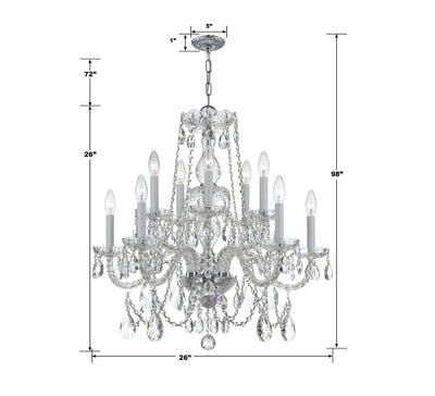Traditional Crystal 10 Light Swarovski Strass Crystal Polished Chrome Chandelier Chandelier Crystorama