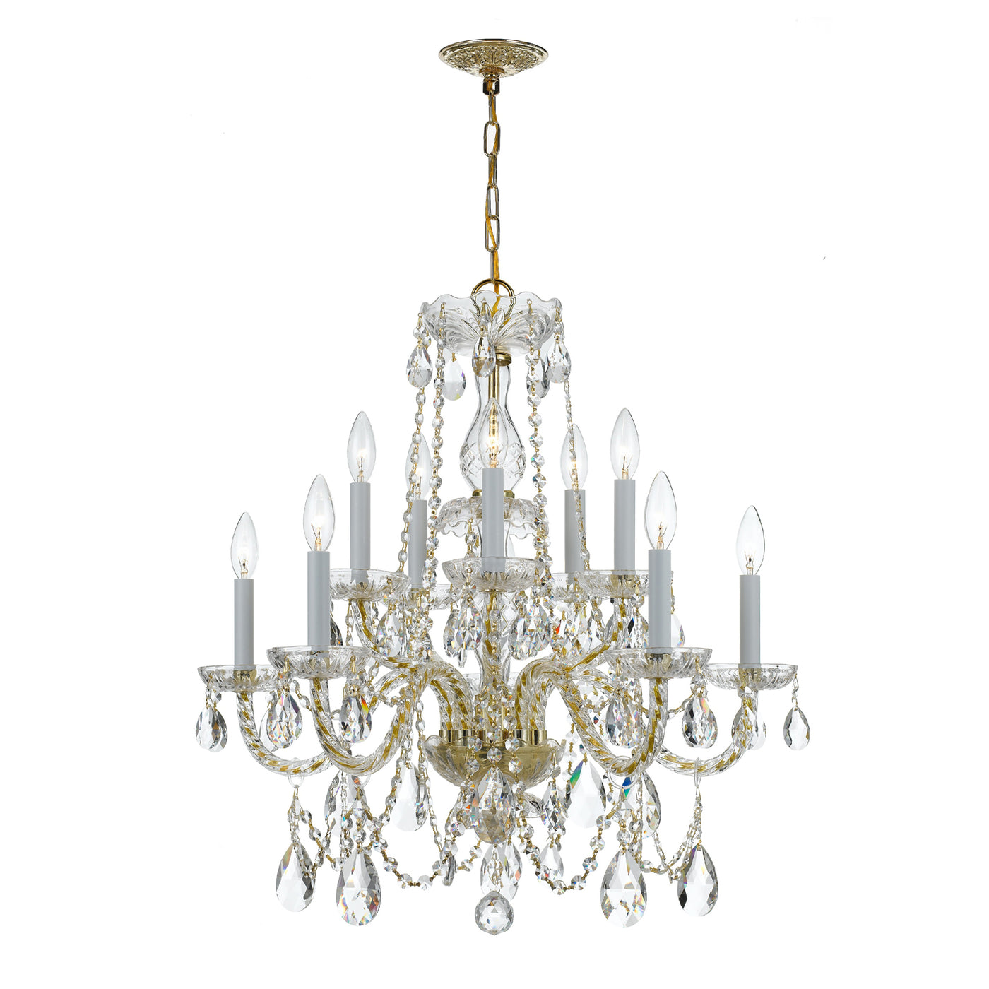 Traditional Crystal 10 Light Hand Cut Crystal Polished Brass Chandelier Chandelier Crystorama