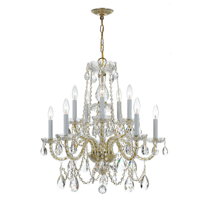 Traditional Crystal 10 Light Hand Cut Crystal Polished Brass Chandelier Chandelier Crystorama