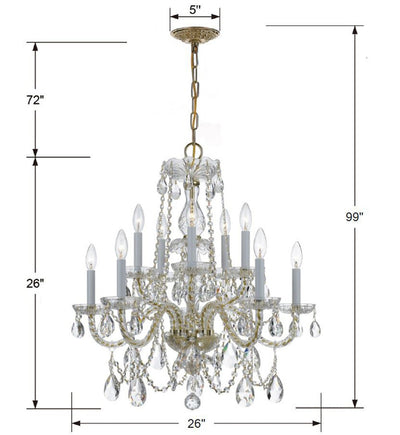 Traditional Crystal 10 Light Hand Cut Crystal Polished Brass Chandelier Chandelier Crystorama
