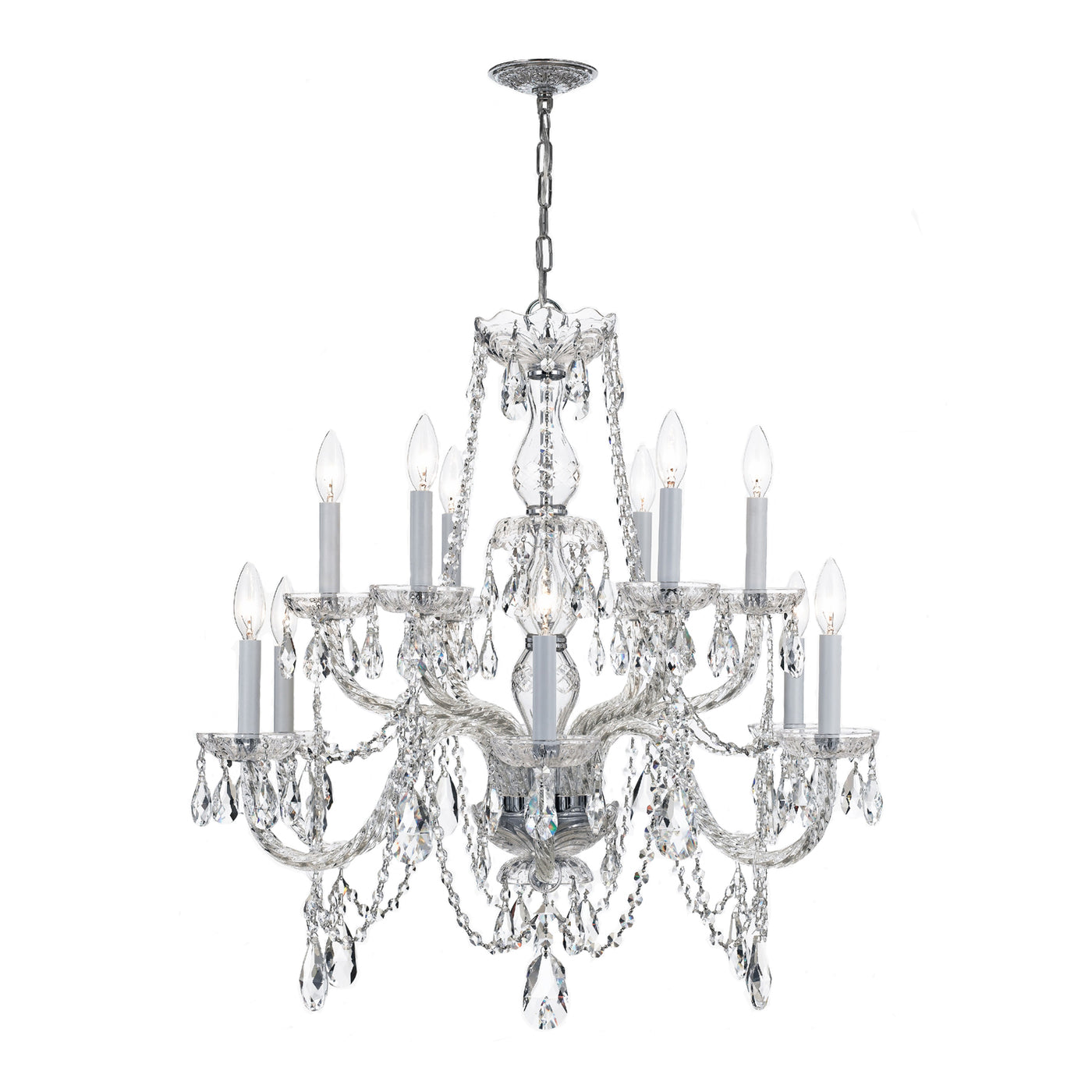 Traditional Crystal 12 Light Clear Italian Crystal Polished Chrome Chandelier Chandelier Crystorama