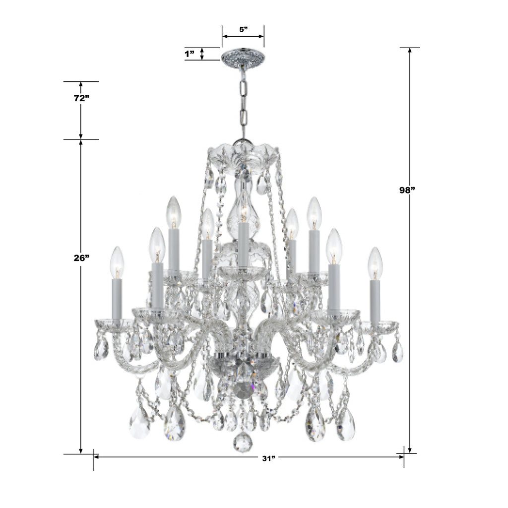 Traditional Crystal 12 Light Clear Italian Crystal Polished Chrome Chandelier Chandelier Crystorama