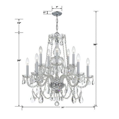 Traditional Crystal 12 Light Clear Italian Crystal Polished Chrome Chandelier Chandelier Crystorama