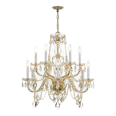 Traditional Crystal 12 Light Clear Italian Crystal Historic Polished Brass Chandelier Chandelier Crystorama