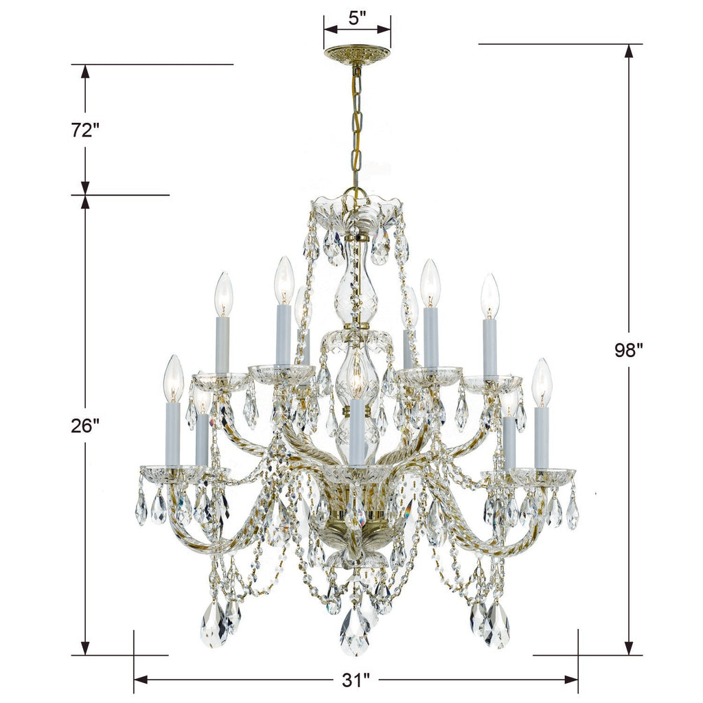 Traditional Crystal 12 Light Hand Cut Crystal Polished Brass Chandelier Chandelier Crystorama