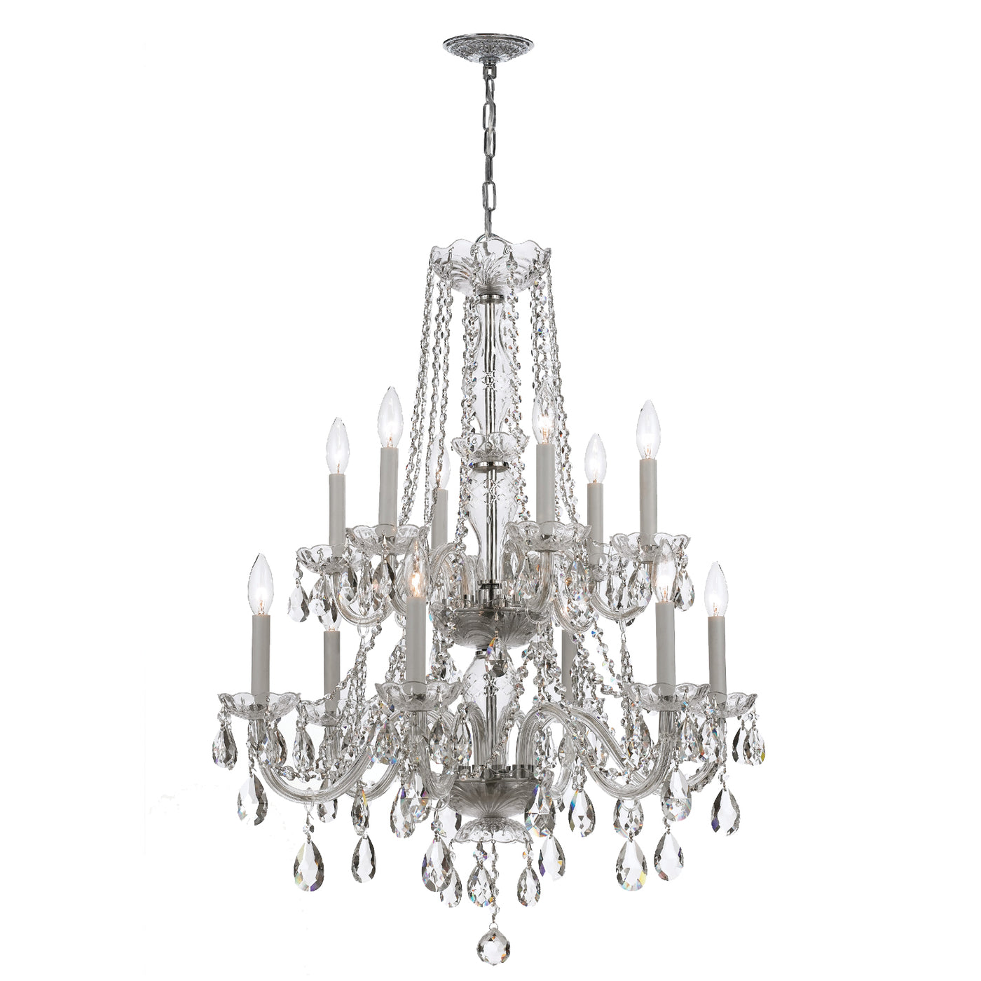 Traditional Crystal 12 Light Hand Cut Crystal Polished Chrome Chandelier Chandelier Crystorama